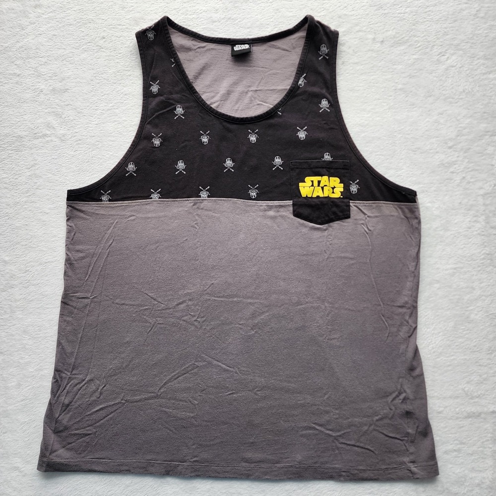 Star Wars Darth Vader Tank Top Shirt Mens XL Gray‎ Black Sleeveless Pocket Logo